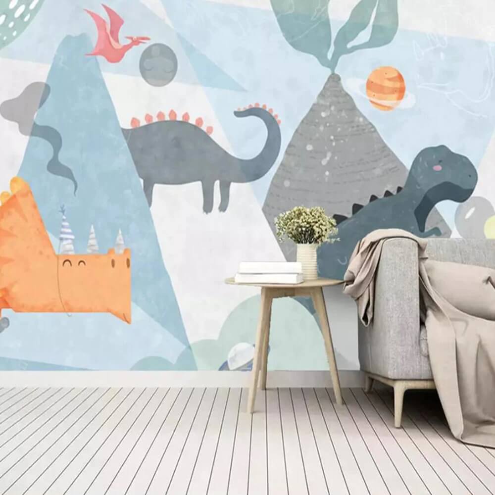Cartoon Dinosaur Planet Mural Wallpaper (SqM)