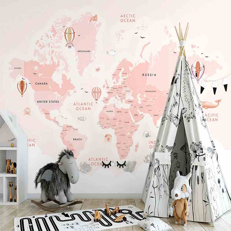 Pink World Map Mural Wallpaper (SqM)