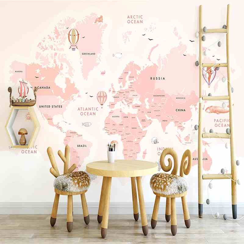Pink World Map Mural Wallpaper (SqM)