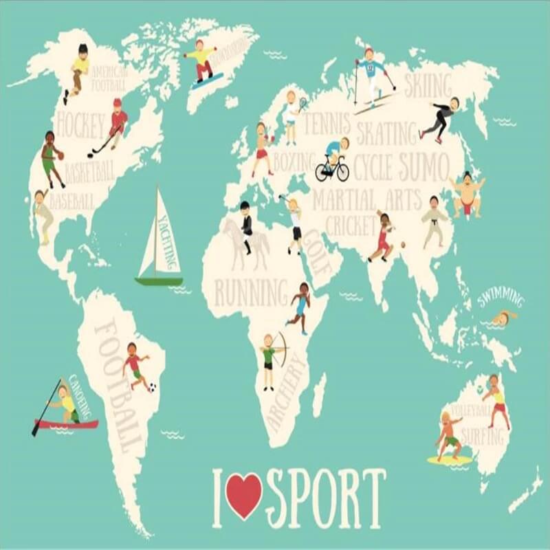 Cartoon World Map Sports Mural Wallpaper (SqM)