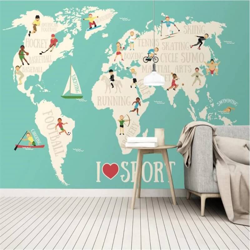 Cartoon World Map Sports Mural Wallpaper (SqM)