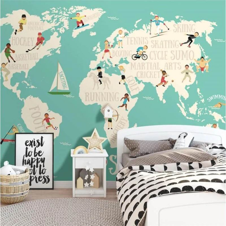 Buy Cartoon World Map Sports Mural Wallpaper (SqM) at 20 off DIVEROS