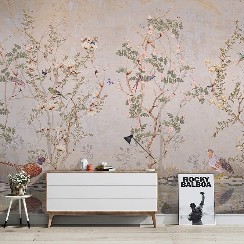 Chinoiserie Pastel Flowers and Birds Mural Wallpaper (SqM)