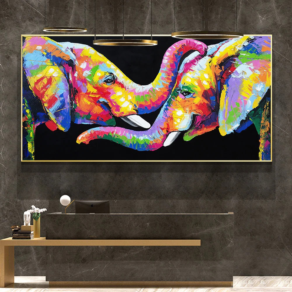 Colorful Elephant Couple Canvas Print