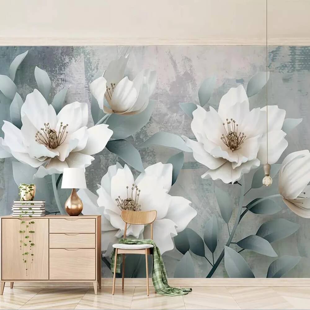 Cream Flowers Vintage Mural Wallpaper (SqM)