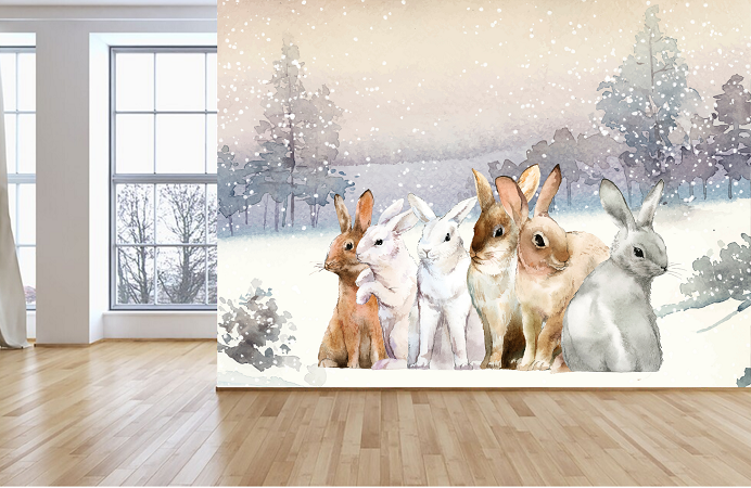 Buy Cute Rabbits in Winter Wonderland Mural Wallpaper (SqM) at 20% off ...