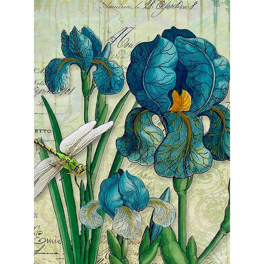 DIY Paint By Numbers - Blue Irises and Dragonfly Painting Canvas