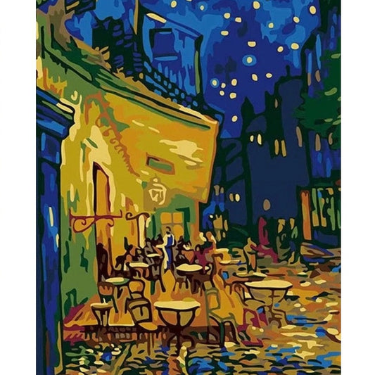 DIY Paint By Numbers - Café Terrace at Night by Van Gogh Painting Canvas
