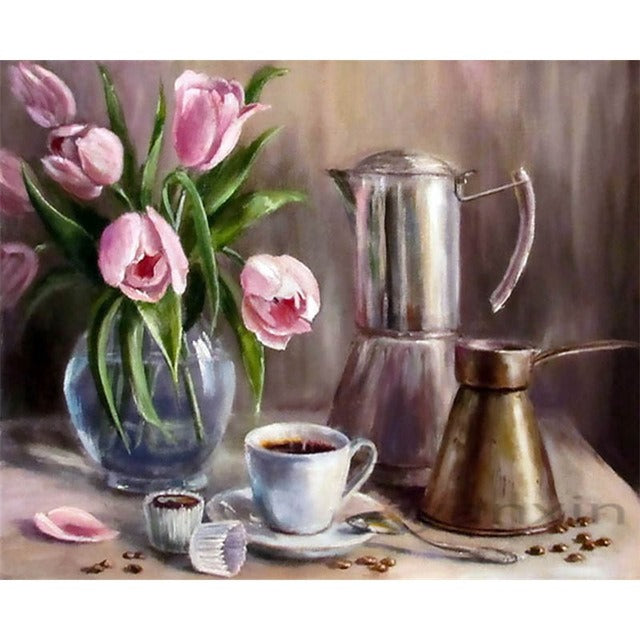 DIY Paint By Numbers - Coffee and Tulips Painting Canvas