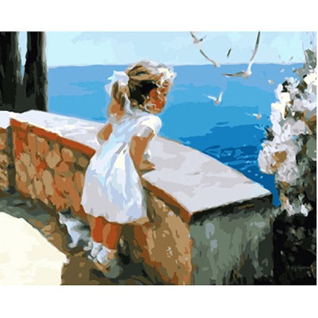 DIY Paint By Numbers - Little Girl and the Sea Painting Canvas