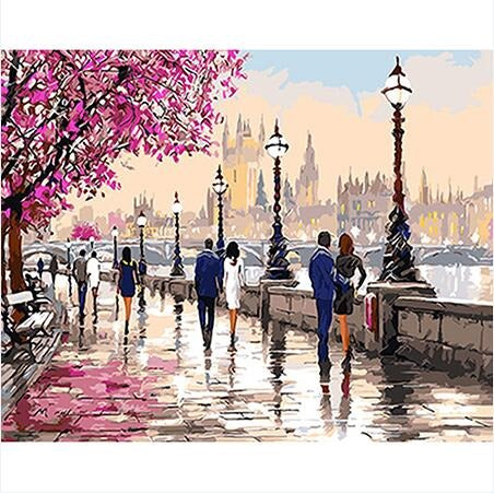 DIY Paint By Numbers - Walk in the City Painting Canvas