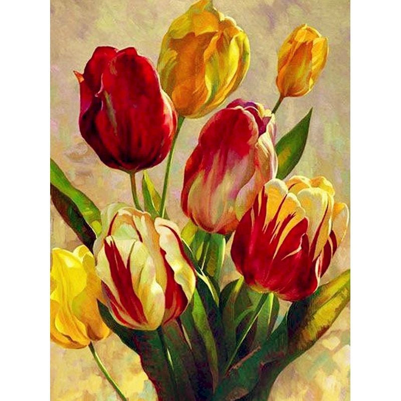 DIY Paint By Numbers - Yellow Red Tulips Painting Canvas