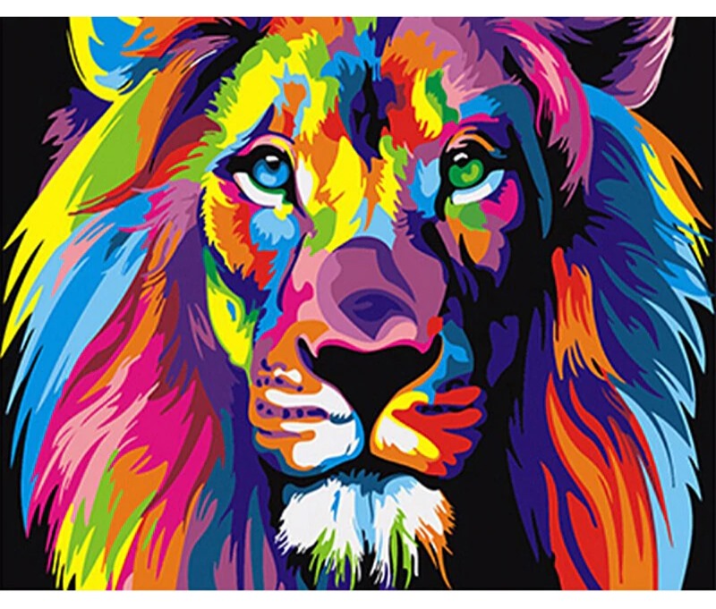 DIY Paint By Numbers - Colorful Lion Painting Canvas