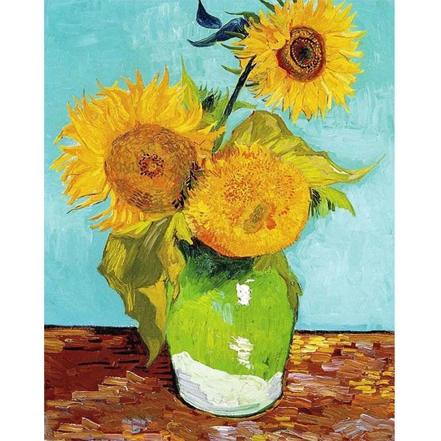 DIY Paint By Numbers - Vase with Three Sunflowers Vincent van Gogh Reproduction Painting Canvas