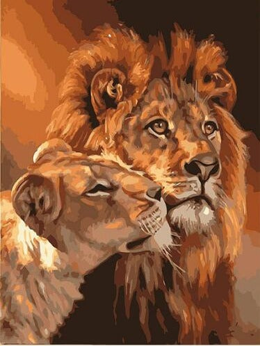 DIY Paint By Numbers - Lion Couple Painting Canvas