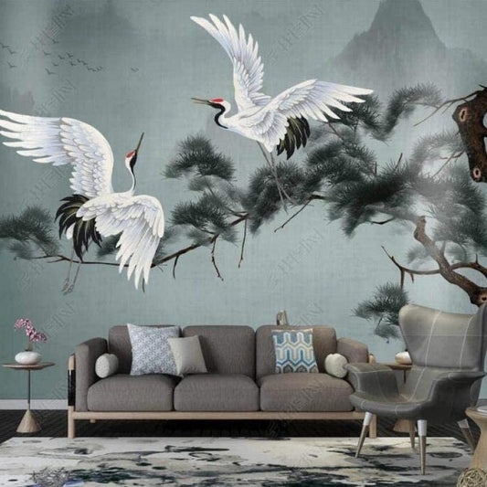Dancing Cranes Mural Wallpaper (SqM)