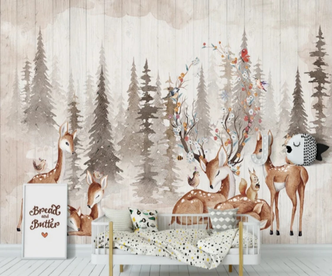 Elks Friendly Forest Mural Wallpaper  (SqM)