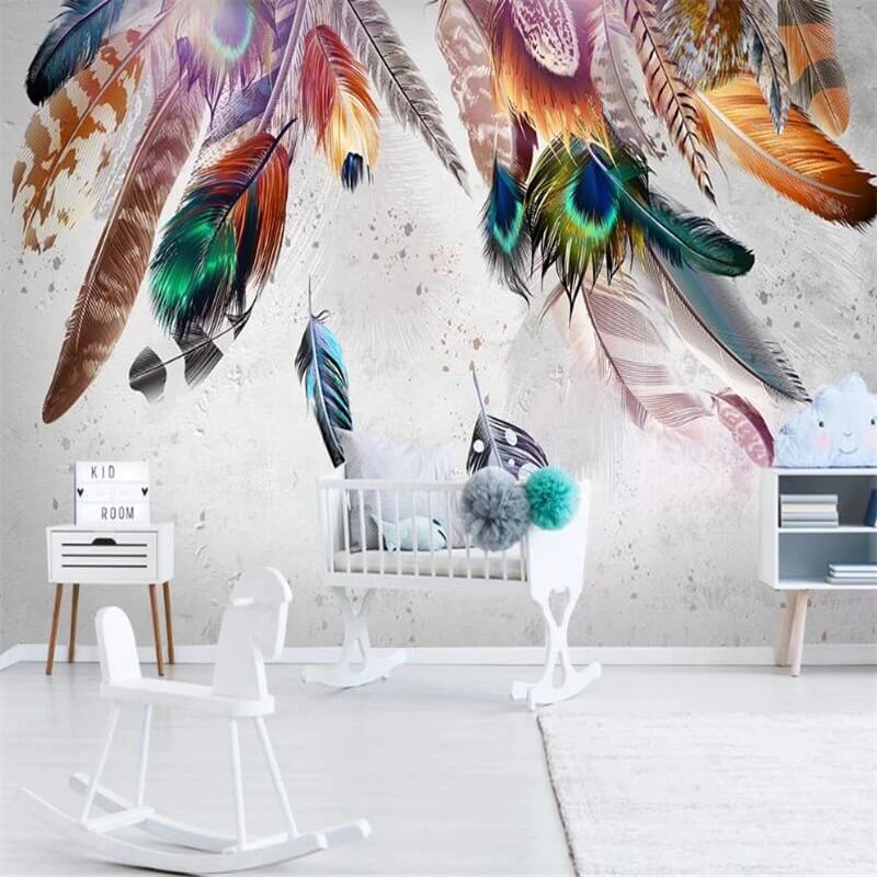 Falling Peacock Feathers Mural Wallpaper (SqM)