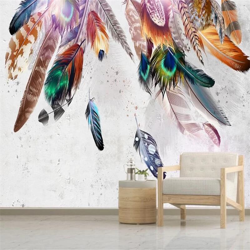 Falling Peacock Feathers Mural Wallpaper (SqM)