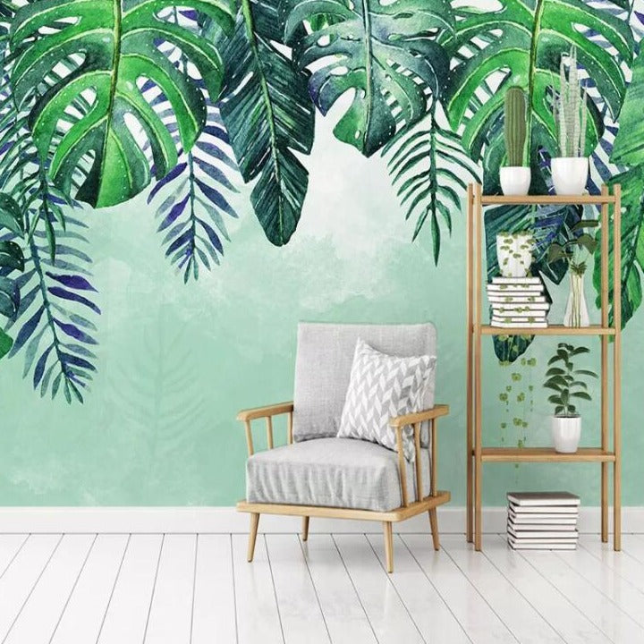 Falling Rainforest Leaves Mural Wallpaper (SqM)