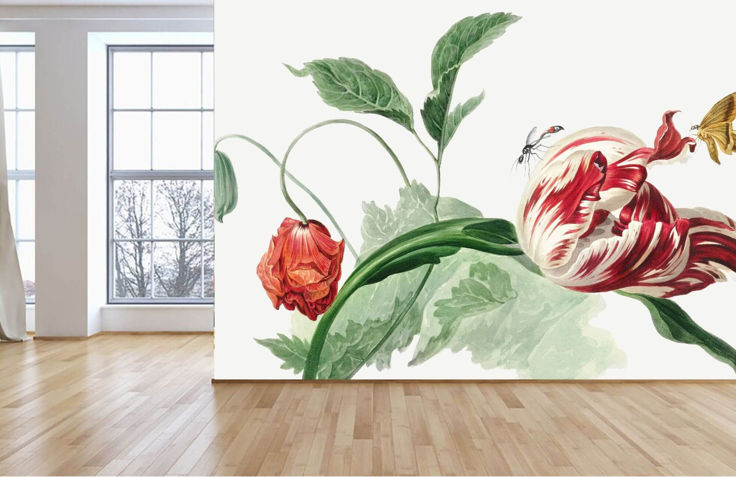 Tulip and Poppy Floral Mural Wallpaper (SqM)