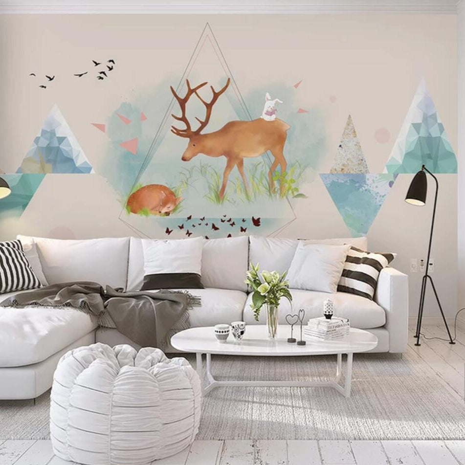 Geometric Elks Friends Forest Mural Wallpaper (SqM)