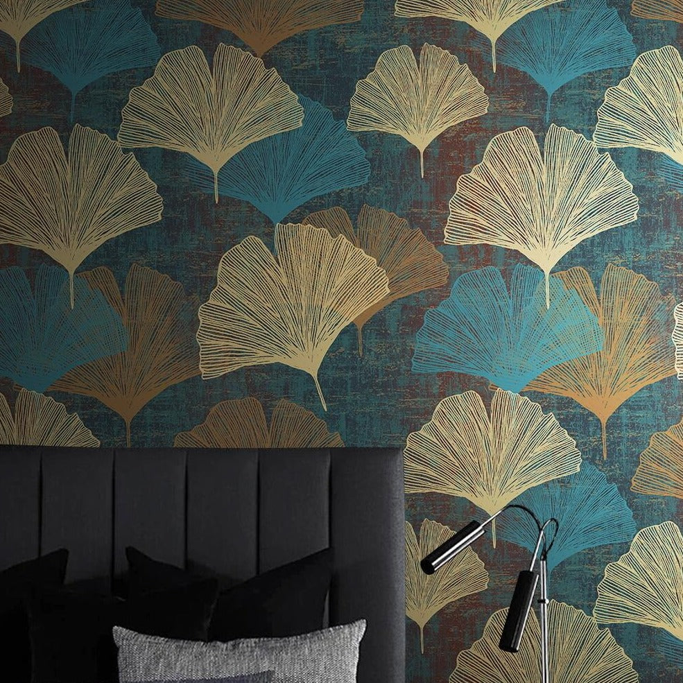 Ginkgo Leaves Dark Mural Wallpaper (SqM)