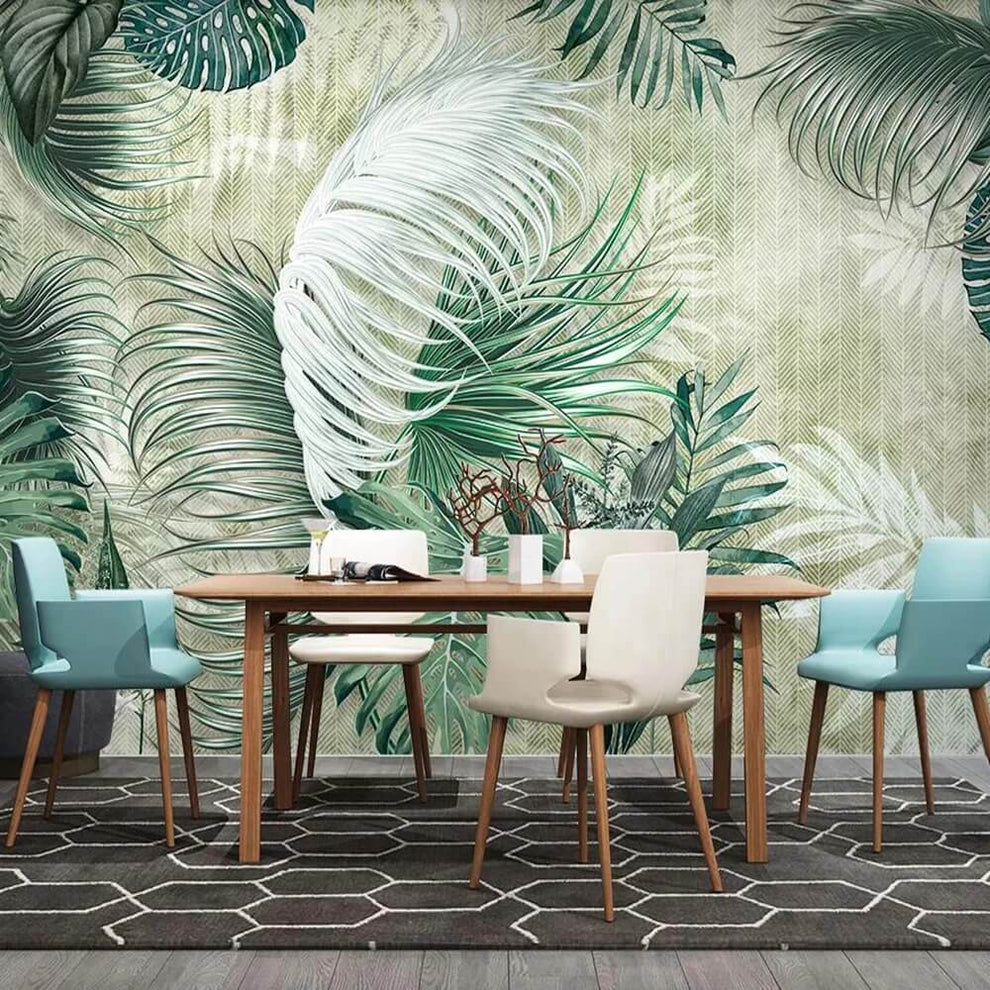 Tropical Leaves Mural Wallpaper | Large Scale Botanical Art in Green and Terracotta main image 0