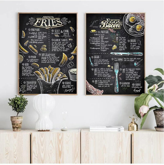 Hot Dog Hamburger Bacon Canvas Prints | Fast Food Poster For Kitchen Dining Room Café Décor