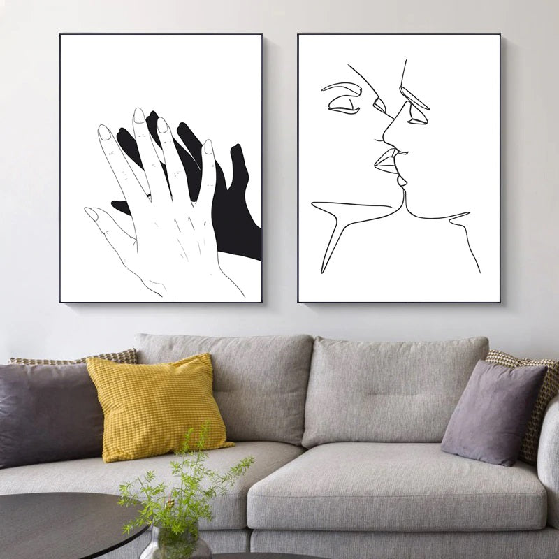 Hands Line Touch Canvas Print