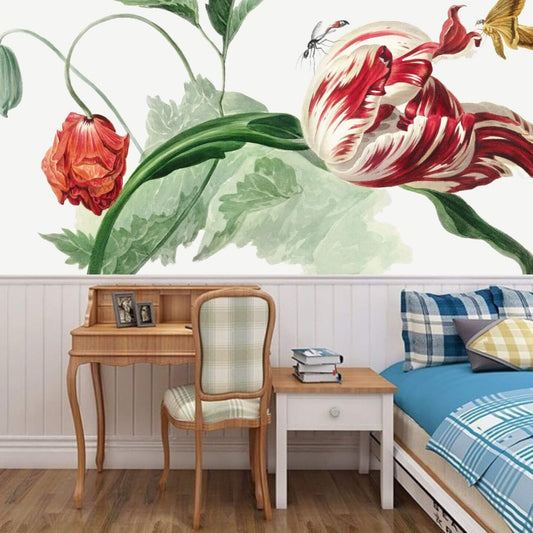 Tulip and Poppy Floral Mural Wallpaper (SqM)