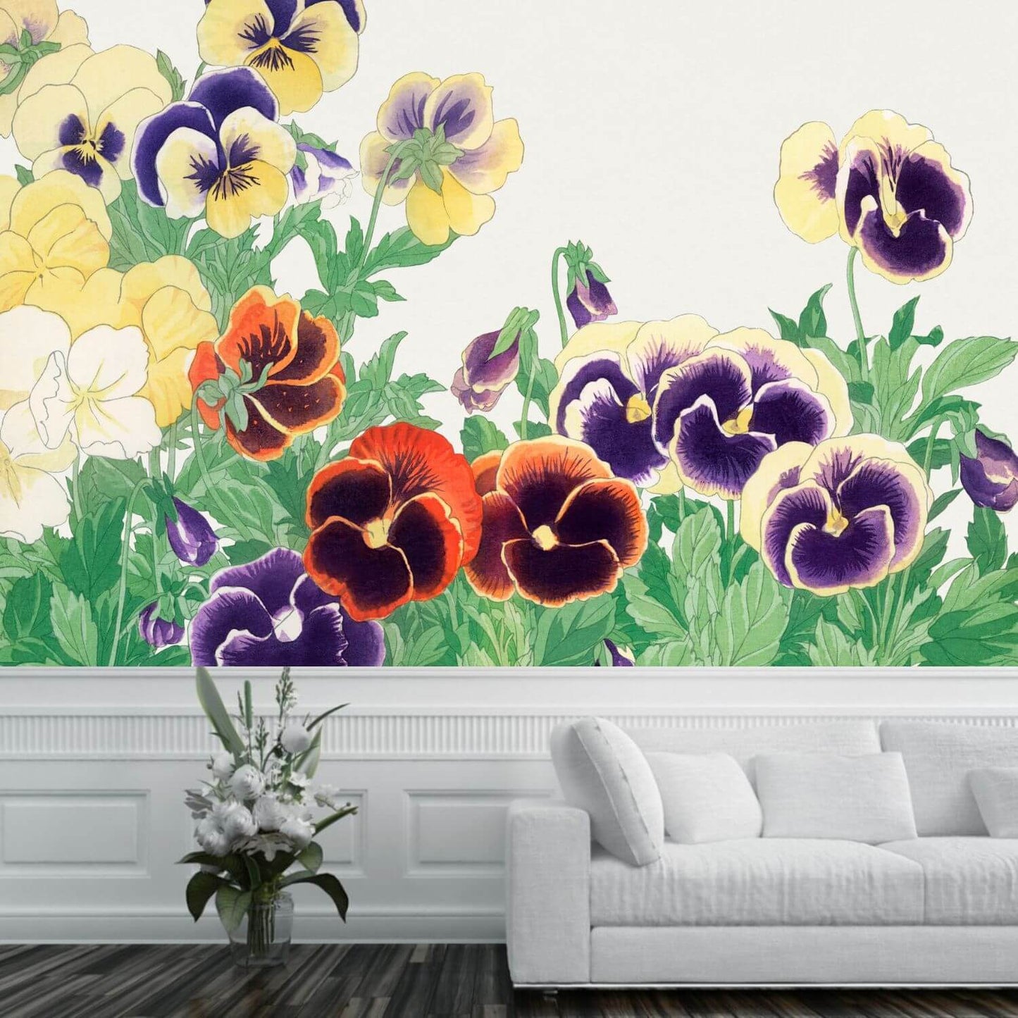 Vintage Pansy Flowers Mural Wallpaper (SqM)
