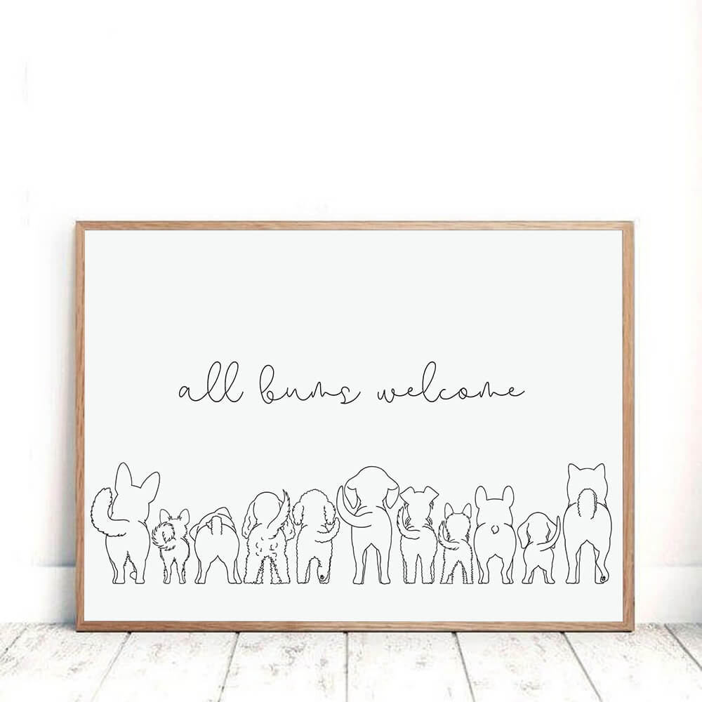 Minimalist Black and White Line Art Dogs Canvas Print | Quote Inspirational Poster For Bathroom For Bedroom Home Décor
