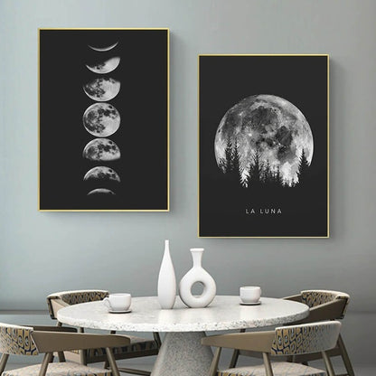 Minimalist Full Moon Canvas Print | Black and White Moon Phases Poster For Modern Living Room Bedroom Home Décor