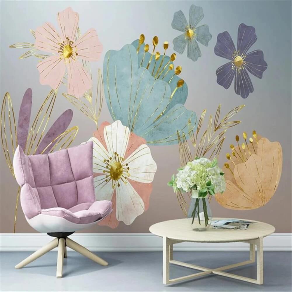 Minimalist Pastel Flowers Mural Wallpaper (SqM)