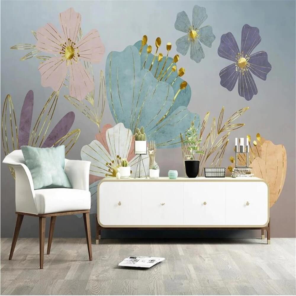 Minimalist Pastel Flowers Mural Wallpaper (SqM)