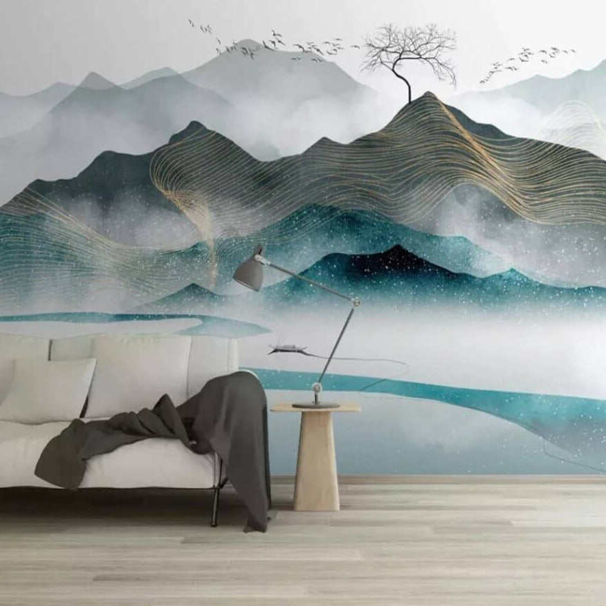 Misty Mountains Landscape Mural Wallpaper (SqM)