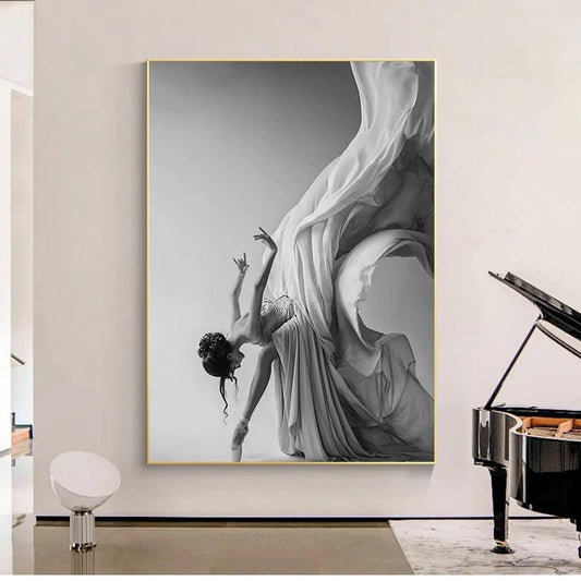 Modern Ballet Dancing Girl Canvas Print | Black and White Figure Poster For Living Room Bedroom Home Décor