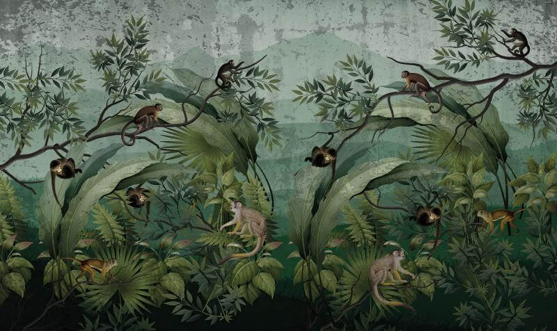 Monkey in the Jungle Mural Wallpaper (SqM)