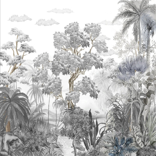 Monochrome Panoramic Jungle Mural Wallpaper (SqM)