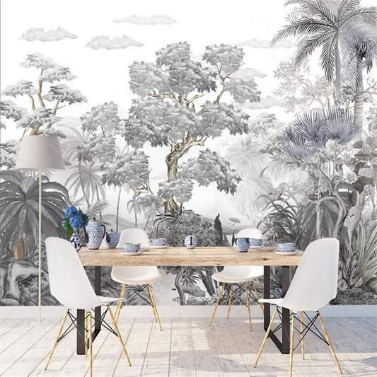 Monochrome Panoramic Jungle Mural Wallpaper (SqM)