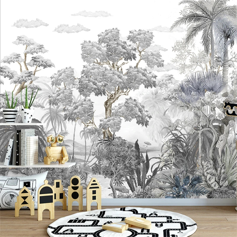 Monochrome Panoramic Jungle Mural Wallpaper (SqM)