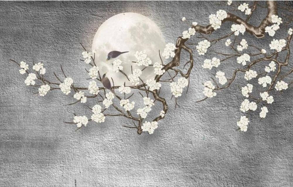 Moonlight White Flowers Mural Wallpaper (SqM)