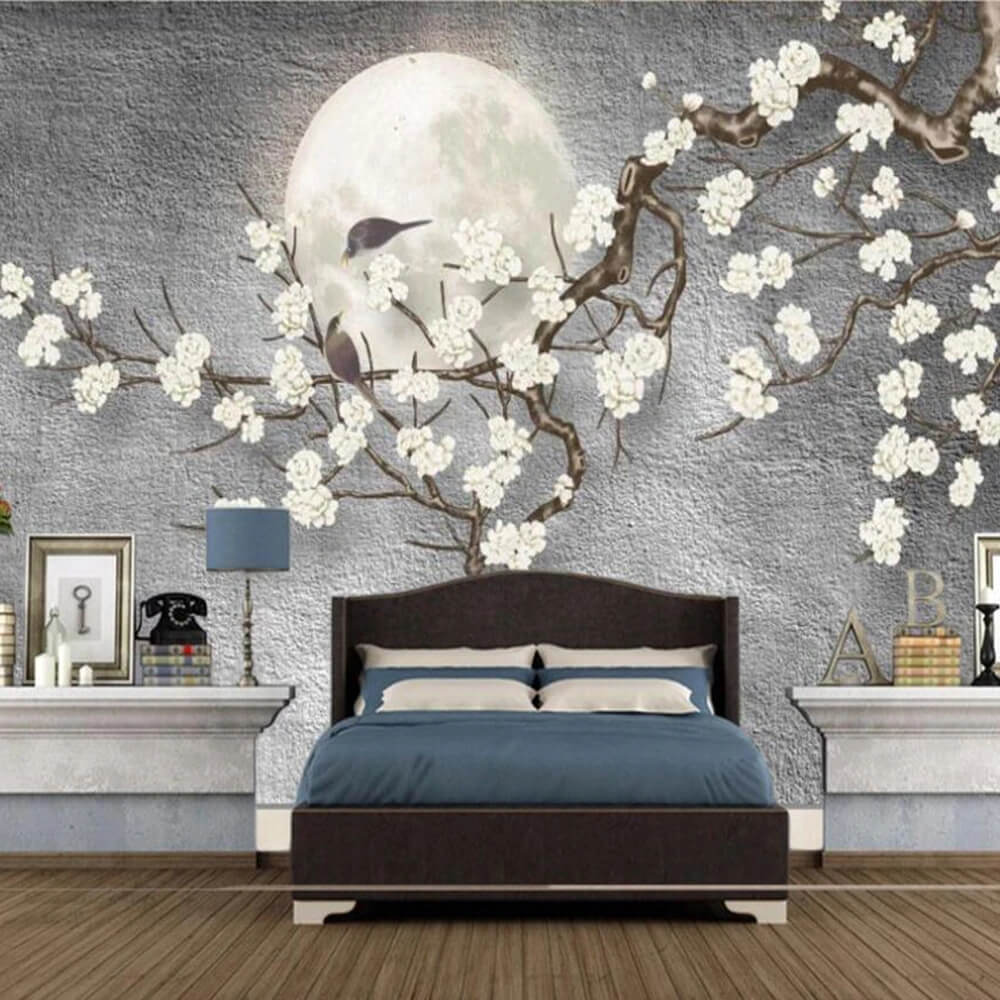 Moonlight White Flowers Mural Wallpaper (SqM)