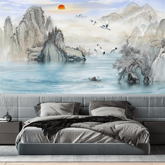 Chinoiserie Mountain Landscape Mural Wallpaper (SqM)