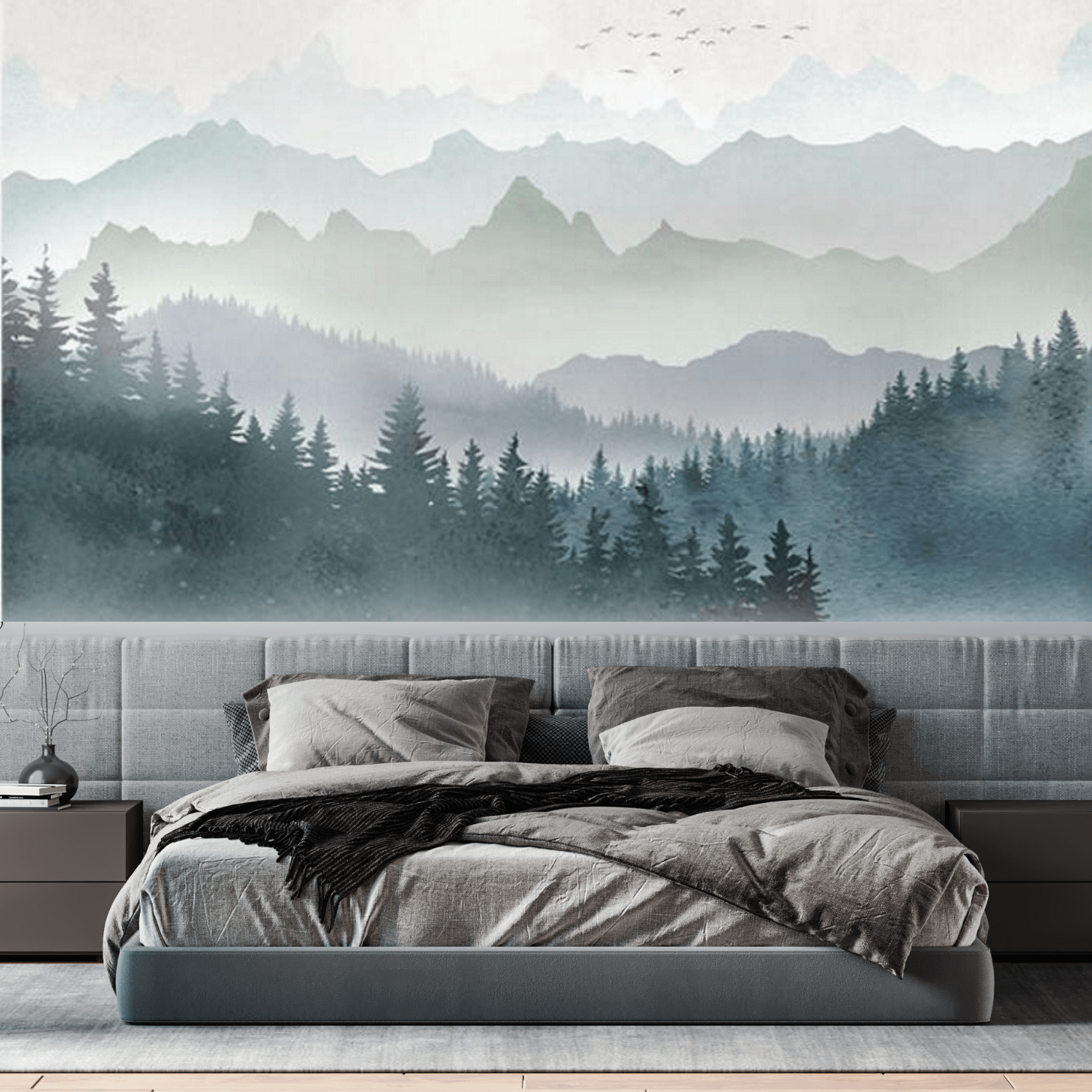 Misty Mountain Forest Landscape Wall Mural