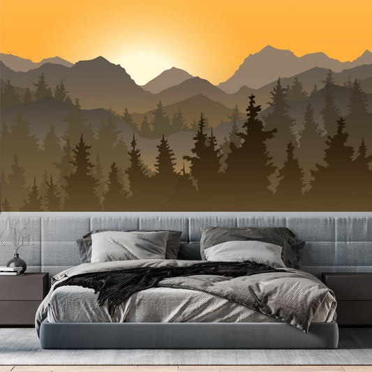Sunset Ombre Mountain Landscape Mural Wallpaper (SqM)