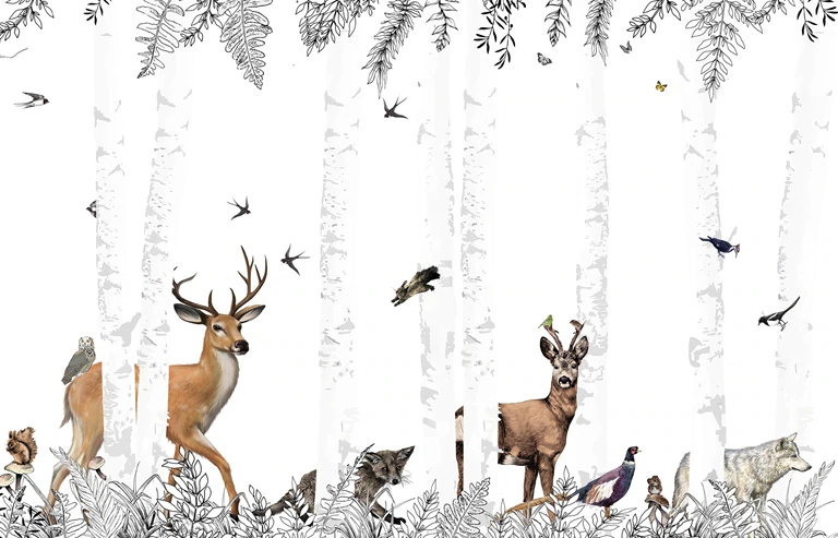 Nordic Deer Forest Mural Wallpaper (SqM)