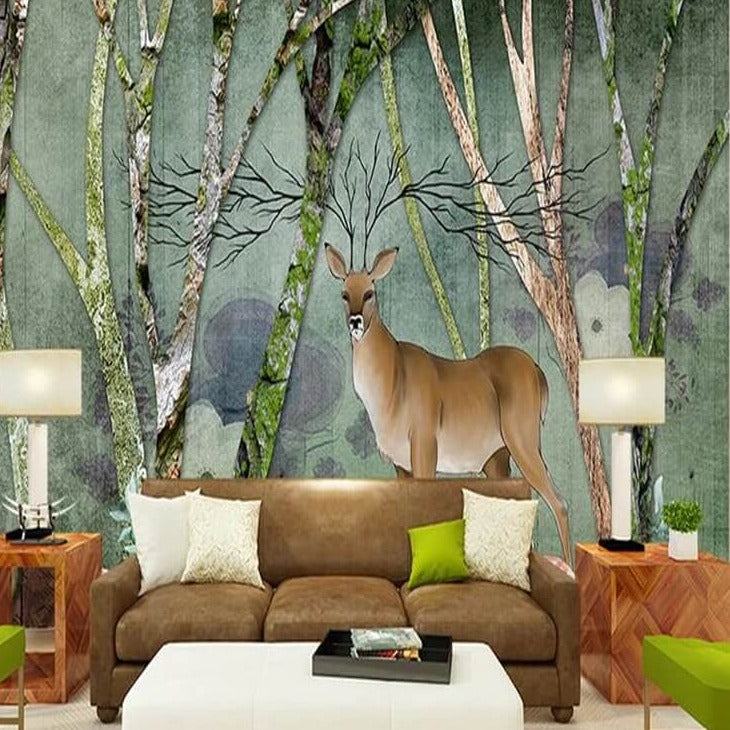 Nordic Deer Woods Mural Wallpaper (SqM)