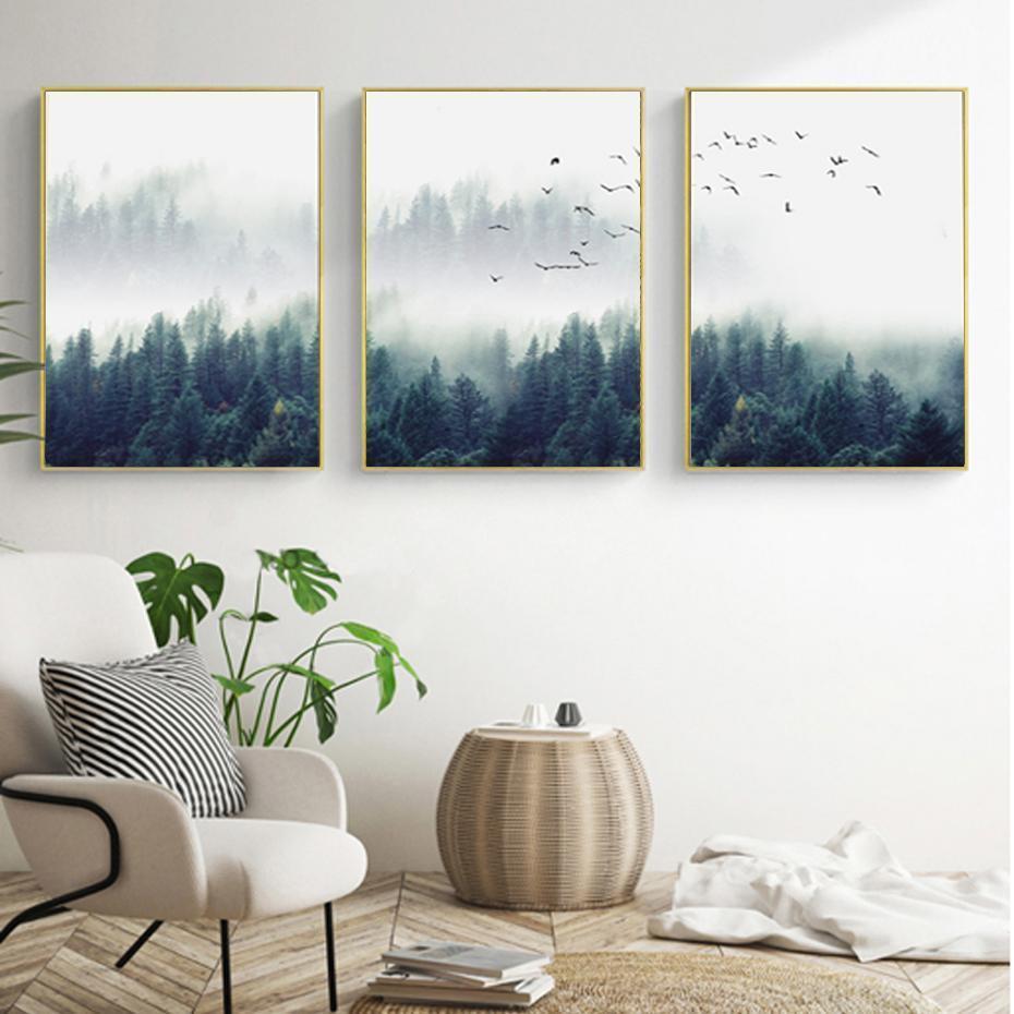 Nordic Forest Fog Canvas Wall Art
